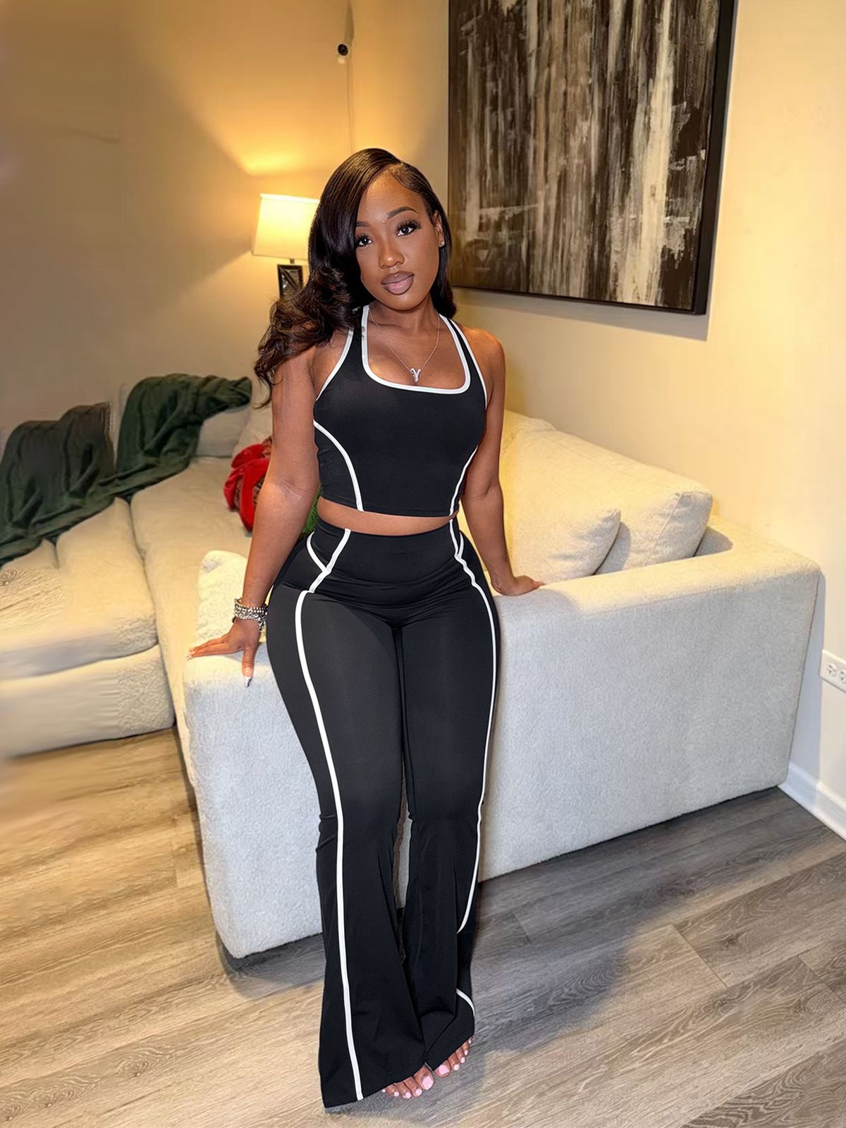 Women's Color-Block Sports Bra High-Waisted Leggings 2 Piece Set Fitness Yoga Workout Outfit_ecoleips.com