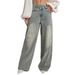 Women's Clothing Retro Distressed Denim Wide Leg Trousers Mid-Rise Light Blue Vintage Flare Jeans – Relaxed Wide-Leg Distressed Denim Pants For Women_ecoleips.com