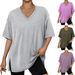 Women's V-Neck Short Sleeve T-Shirt – Minimalist Solid Color Split Hem Casual Top For Spring & Summer_ecoleips.com