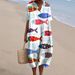 Plus-Size Women's Shirt Pocket Short-Sleeve Dress, Fish Pattern Base Print, Vacation-Style Dress_ecoleips.com