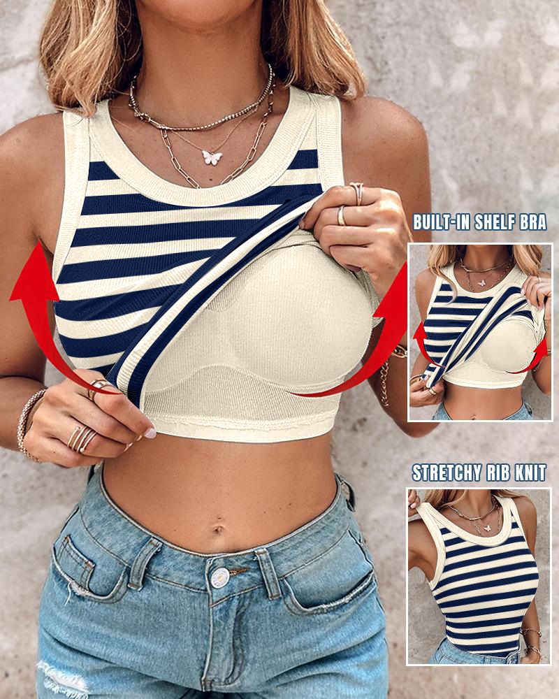 Women's Clothing Fashion Lace Contrast Color Stitching Sleeveless Ribbed Top With Chest Cup_ecoleips.com