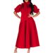 Women's Clothing Spring And Summer Temperament Puff Sleeve Solid Color Design Waist Strap Long Skirt_ecoleips.com