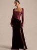 JULISSA MO Patchwork Lace Sexy High Slit Maxi Dress Women Long Sleeve Square Collar Dress Spring New Elegant Party Evening Dress_ecoleips.com