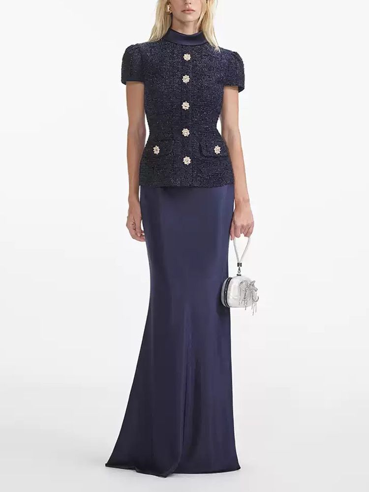 Navy Blue European American Syle Elegan Ladies' Oufi, New Auumn Foreign Rade Women's Op And Sain Long_ecoleips.com