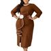 Elegant High-Waist Wrap Dress With Flounce Hem & Side Slit - Stretchy Knit Fabric For Women Stretch & Comfort_ecoleips.com