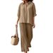 Women's Clothing Spring And Autumn New Cotton And Linen Solid Color Shirt Wide Leg Pants Two Piece Set_ecoleips.com