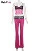 Weird Puss Patchwork Lace 2piece Sets Woman Summer Sexy Fungus Trim Spaghetti-Strap Tops+Chic Tierred Pants Party Skinny Outfits_ecoleips.com