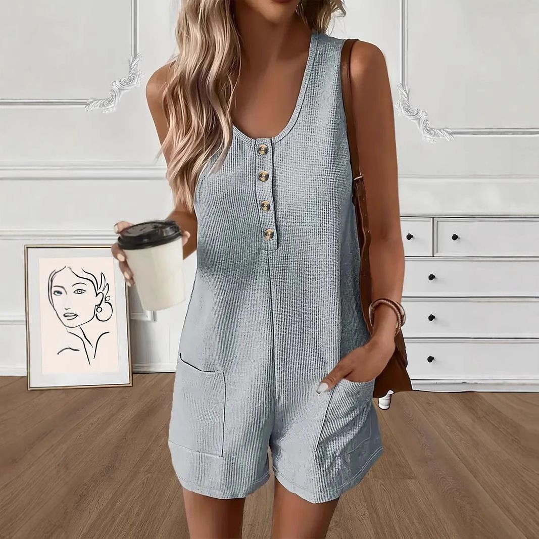 Women's Clothing Casual Button Pocket Vest Jumpsuit Women_ecoleips.com