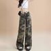 American Style Camouflage Cargo Jeans For Women Summer Loose Fit Versatile Slimming High Waist Cuffed Straight_ecoleips.com