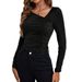 Voya Women's 2026 Autumn And Winter Slanted Collar Slim Fit Temperament Versatile Knitted Long Sleeved T-shirt Fashionable Sexy Top_ecoleips.com
