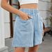 Women's Summer Washed Denim Casual Shorts Elastic Waist Trendy Style European American Cross Border E-commerce Regular Fit_ecoleips.com