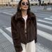 Women's Clothing Faux Fur Coat Women's Fashion Short Jacket - Soft Mink-Like Plush, Elegant Lapel, Streetwear Chic (XS/S/M/L, Coffee Brown)_ecoleips.com