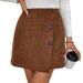 Voya 2026 Women's Elegant And Intellectual Corduroy High Waist Slimming Front Irregular A-line Short Skirt Half Skirt_ecoleips.com