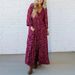 Women's Elegant Pleated Waist Big Swing Long Dress Casual Long-sleeved Vacation Dresses Sexy Deep V-neck Pullover Holiday Dress_ecoleips.com