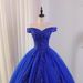 Blue Evening Gown For Adults New Style Off Shoulder Ballroom Skirt Catwalk Art Exam Hostess Colorful Gauze Dress Women_ecoleips.com