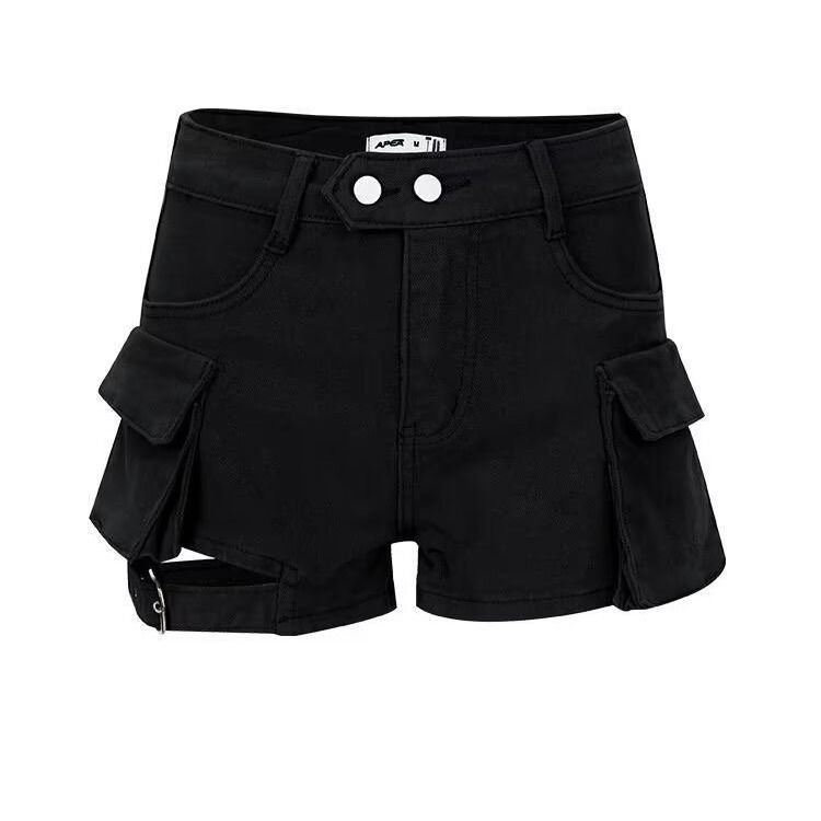 Summer New American Fashion Hot Girl High Waist With Design Sense, Large Pockets, Versatile Cargo Denim Shorts_ecoleips.com