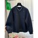 "Retro Beaded Sweatshirt For Women – Heavy Duty Fleece, Loose Fit Slimming Top (Black, M-4XL)"_ecoleips.com