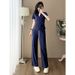 Women's Clothing High End Contrast Color V Neck Wide Leg Pants Fashion Suit Summer Style Outfit_ecoleips.com
