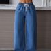 Women's Clothing High-Waisted Wide-Leg Pants Drawstring Elastic Waist Jeans Suitable_ecoleips.com