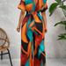 Women's Geometric Print Jumpsuit Batwing Sleeves Tie Waist European American Style Best Selling Item Amazon 2025_ecoleips.com