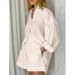 Temperament Shirt Jacquard Autumn Women's Striped Puff Sleeve Shorts Commuter Design Casual Suit_ecoleips.com