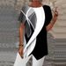 Women's Geometric Print Loose T-Shirt Short Sleeve Irregular Hem_ecoleips.com