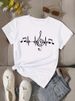 European And American Cross-border Foreign Trade Women's Clothing, Simple Musical Note Print Round-neck Short-sleeve_ecoleips.com