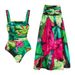 Butterfly Printed Pleated One-Piece Swimsuit For Women - Slim Fit, Holiday Beachwear, European & American Style_ecoleips.com