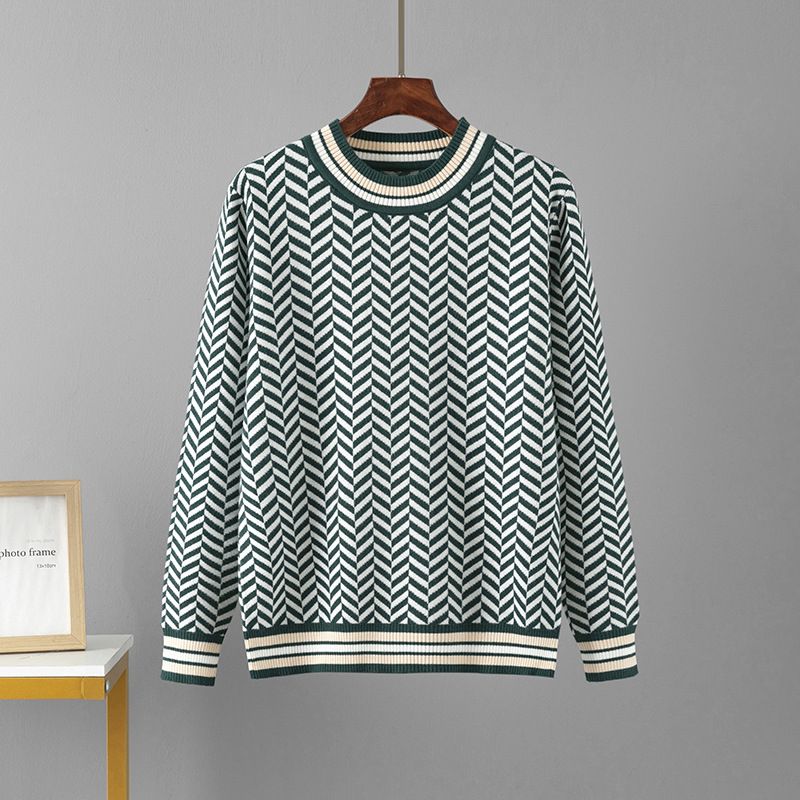 Women's Houndstooth Knitwear Long Sleeve Crew Neck Sweater Autumn Winter Fashion British Style Top Base Layer_ecoleips.com