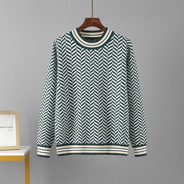 Women's Houndstooth Knitwear Long Sleeve Crew Neck Sweater Autumn Winter Fashion British Style Top Base Layer_ecoleips.com