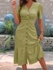Women's Clothing Doll Collar Short Sleeved Solid Color Fashion Dress_ecoleips.com