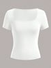 Vibrant Square Neck T-Shirt In Solid Color - Spring And Summer Classic Casual Short Sleeve T-Shirt - Everyday Casual_ecoleips.com