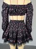 K Women's Sweet Lace Border Printed Lantern Sleeve Strapless Shirt Half Skirt Set_ecoleips.com