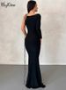 Hugcitar Fall Elegant Long Sleeve Draped Lace Up Sexy Slim Reversible Maxi Dress Women Fashion Wedding Party Festival_ecoleips.com