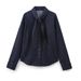 Women’s Bow-Tie Denim Shirt & High-Waist Jeans Set – Casual Office-to-Weekend Outfit (XS-L)_ecoleips.com