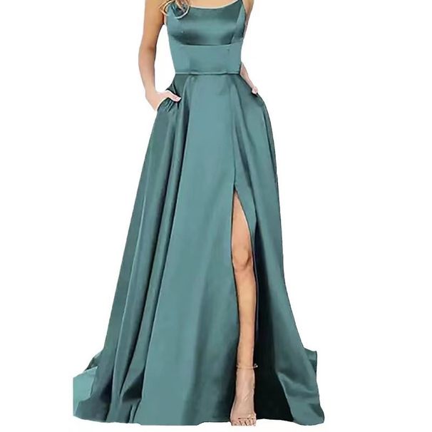 Women's Clothing Bridesmaid Dress Long Evening Gown With Short Train Straps Solid Color Women's Wedding Party Wear_ecoleips.com