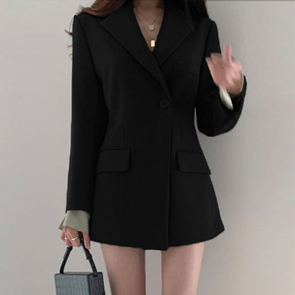 "Women's Slim Fit Korean Style Blazer Jacket - Casual Elegant Office Wear, Petite & Regular Sizes, Spring Autumn Versatile Outerwear"_ecoleips.com