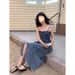 Denim Dress For Women Summer New Thin Petite Fashion Hot Girl Slimming Strap Half Skirt Two-Piece Set_ecoleips.com
