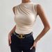 Spring And Summer New, Fashionable And Versatile Solid Color Pleated Sleeveless Pullover Semi-turtleneck T-shirt_ecoleips.com