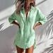 Women's Casual Cardigan Mid-Length Lapel Loose Solid Color Spring/Autumn Polyester English Style Elegant Fashion Blouse_ecoleips.com
