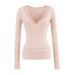 V-Neck Lace Trim Long Sleeve Tee – Slim Fit Stretch Knit Top For Women (Black/White/Purple/Milk Tea/Pink/Navy/Cocoa Brown)_ecoleips.com