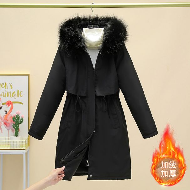 Cotton Jacket Women Parkas Women's Winter Jacket With Furry Hood Knee Length Plush Lining Windproof Coat For Cold Weather Plus_ecoleips.com