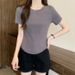 2025 Summer New Slim-fit Short-sleeved T-shirt Women's Clothing Design Short Pure Desire Irregular Hem Curved Top_ecoleips.com