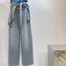 Waffle Texture Soft Tencel Cotton Jeans Women, Slimming And Versatile, Narrow Fit, Light Blue, Floor-length Straight_ecoleips.com