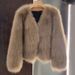 Trendy Women’s Faux Fox Fur Coat, V-Neck Elegant Blouse, Winter Casual & Office Wear In Milk Tea, Cocoa & Black_ecoleips.com