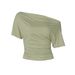 Women's Summer Fashion Off-Shoulder T-Shirt European American Style Solid Color Pleated Waist Slimming Short-Sleeved Street Style Top_ecoleips.com
