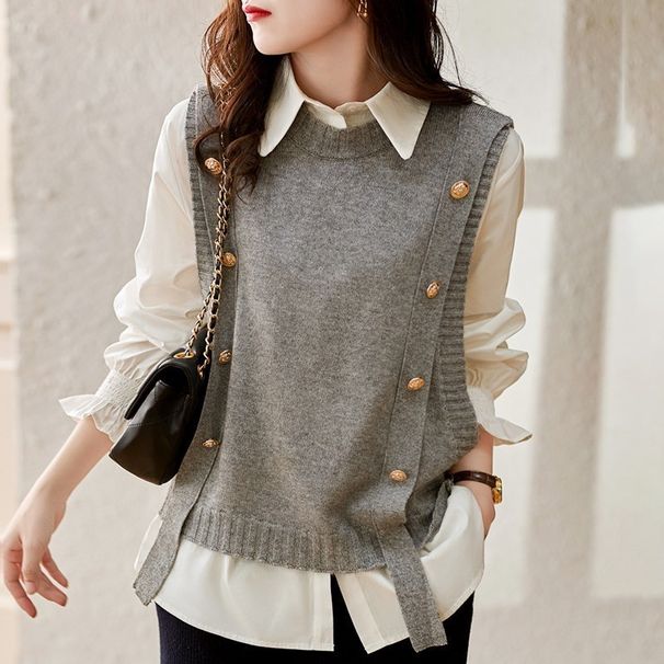 Elegant Knit Vest For Women - Slimming Casual Layering Piece With 3D Pattern, Versatile For Office & Daily Wear_ecoleips.com