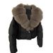 Women's Short Down Jacket With Oversized Fox Fur Collar - Winter Fashion Coat With White Duck Down, Detachable Fur, Loose Fit, Multiple Colors_ecoleips.com