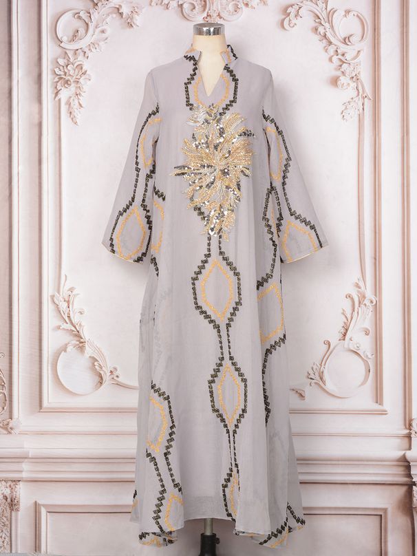 Women’s Clothing New Collar Flower Sequined Skirt Light Luxury Celebrity Party Dress Long Skirt Muslim_ecoleips.com