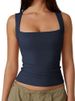 K Women's Short Sleeve Street Chic Fashion Square Neck Basic Fit Sleeveless Tank Top Underwear_ecoleips.com